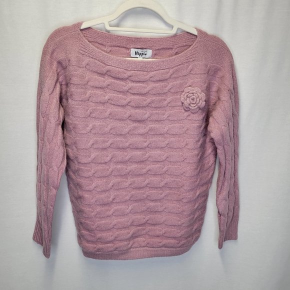 Military Hippie Sweaters - Military Hippie Women's Large XL Sweater Pullover Pink Flower